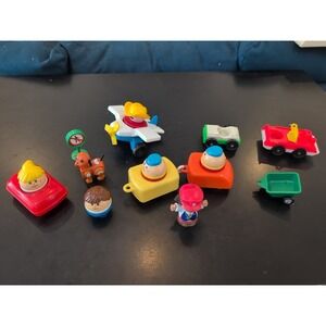 Vintage Fisher Price Little People Lot w/ Dog, 5 Cars, Airplane Sign